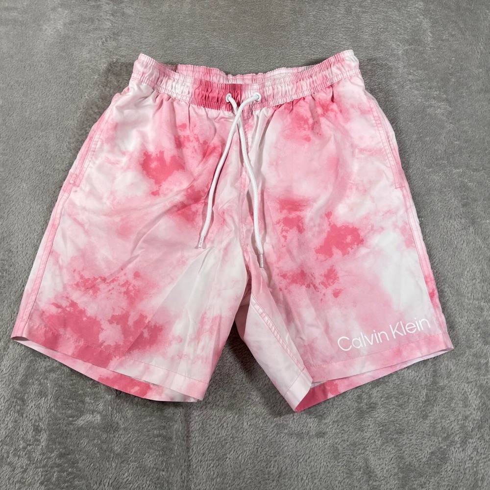 Calvin Klein Swim Trunks Mens Medium Pink Tie Dye 7" Inseam Swimwear Lined